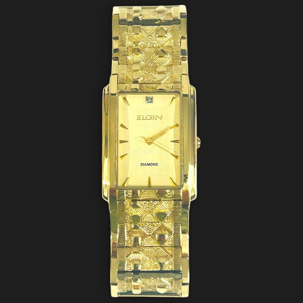 Elgin Ladies Goldtone Diamond Nugget Watch Quartz FG286NB